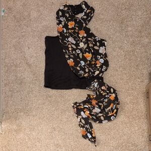 Brown Floral Halter With Sash